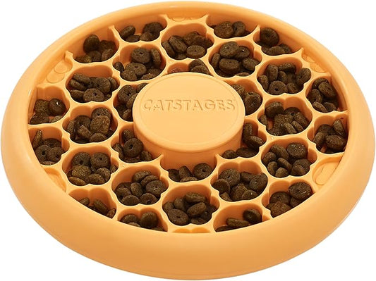 Catstages Cat Slow Feeder Bowl for Indoor Cats, Stimulating Treat Puzzle Toy, Dry or Wet Food, 1/2 Cup Capacity, One Size, Orange
