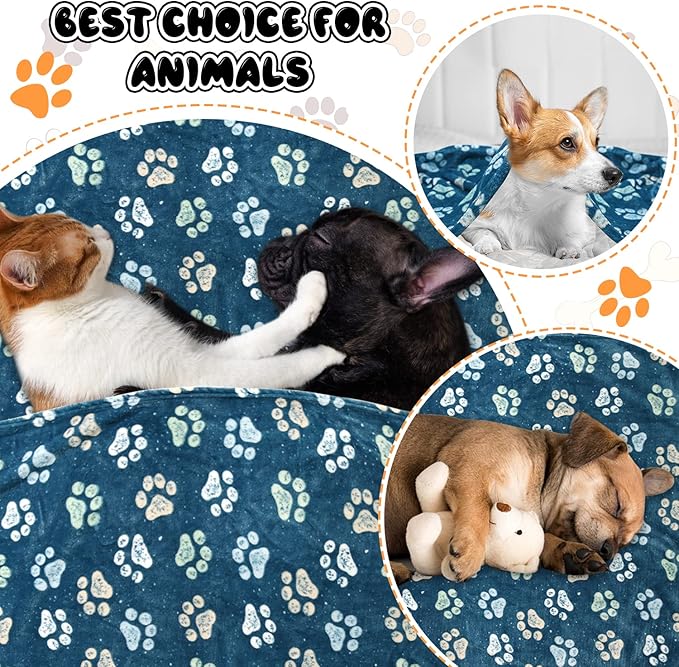 Rezutan 1 Pack 3 Premium Blankets for Large & Medium Dogs - Super Soft Fluffy Pet Blanket Throw for Puppies & Cats, Navy Blue Paw Blanket Suitable for Dog Kennel Crate Bed(41x31 Inch)