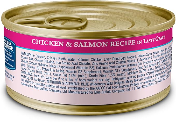Blue Buffalo Wilderness Wild Delights Meaty Morsels Natural Wet Cat Food, Chicken & Salmon in Tasty Gravy, 3-oz. Cans, 24-Pack