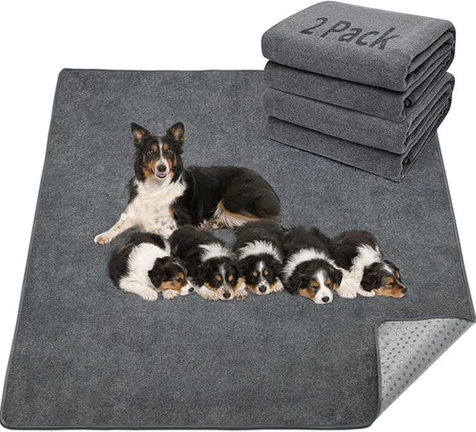 LOOBANI 2 Packs Extra Large Reusable Dog Mat for Floor, Non-Slip Washable Pee Pad for Dogs, Fast Absorbent Pet Whelping Pads, Puppy Playpen Mat for Incontinence, Housebreak, Crate, 65x48in, Gray