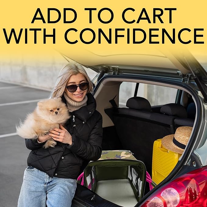 | TSA Airline Approved |Soft Sided Pet Carrier | Cat Carrier | Dog Carrier| Pets Up to 15 lbs | Leash & Luggage Strap | Camo Pink Handle