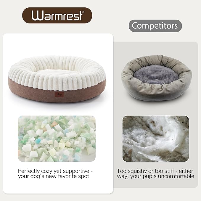 Calming Donut Dog Bed - 36" Round Washable Large Size Pet Bed for Dogs and Cats, Anti-Slip Corduroy Fleece Cat Bed, Anti-Anxiety Cushion with Anti-Slip Bottom