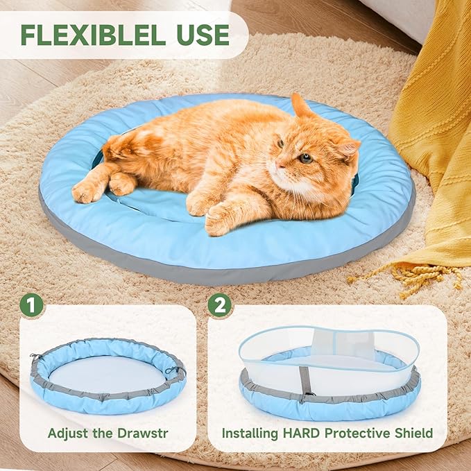 Cat Bed Kitten Bed, Round Donut Pet Bed Gift for Cats, Puppy, Small Dog, Calming Fluffy Cat Couch Sofa with Hard Protective Shieldfor Indoor Outdoor (Blue，21 Inches)