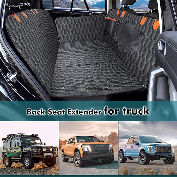 Back Seat Extender for Dogs-Supports 400lb,Waterproof Dog Car Seat Cover Hard Bottom-Detachable,600D Heavy Duty Scratch Proof Nonslip Soft,Dog Hammock for Car,SUVs