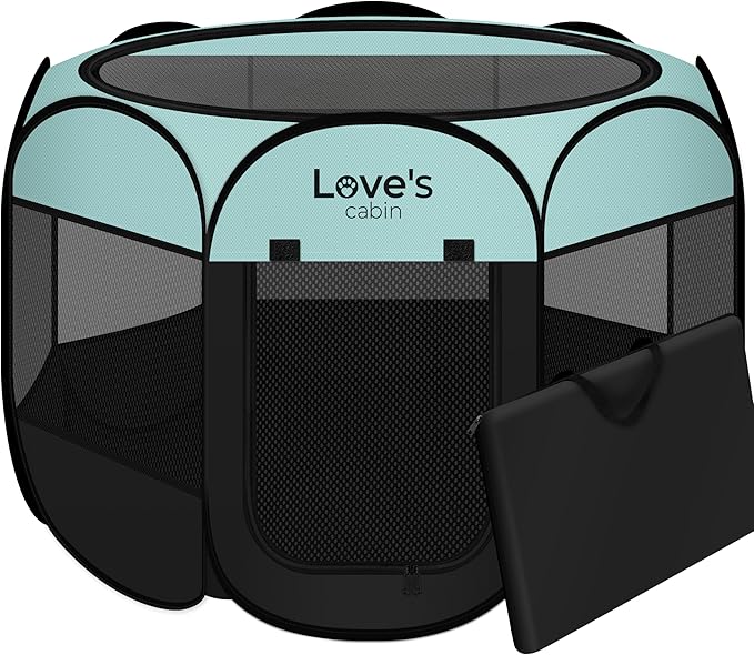 Love's cabin Pet Puppy Dog Playpen, Medium Dog Tent Crates Cage Indoor/Outdoor, Portable Playpen for Cat, Foldable Pop Up Dog Kennel Playpen with Carring Case, Removable Zipper Top, Green
