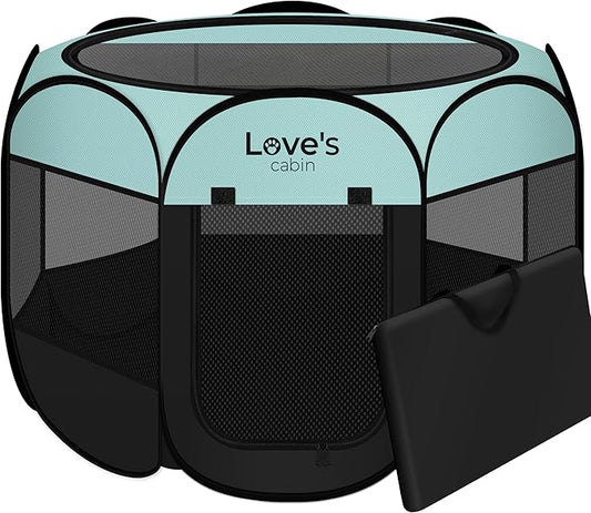 Love's cabin Pet Puppy Dog Playpen, Medium Dog Tent Crates Cage Indoor/Outdoor, Portable Playpen for Cat, Foldable Pop Up Dog Kennel Playpen with Carring Case, Removable Zipper Top, Green