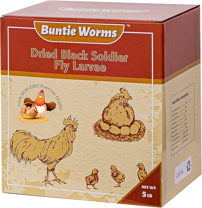 Dried Black Soldier Fly Larvae 5LB, High Protein Chicken Feed, 100% Natural Non-GMO – Treat for Chicken More Calcium Than Mealworms, Food for Laying Hen, Ducks, Wild Birds
