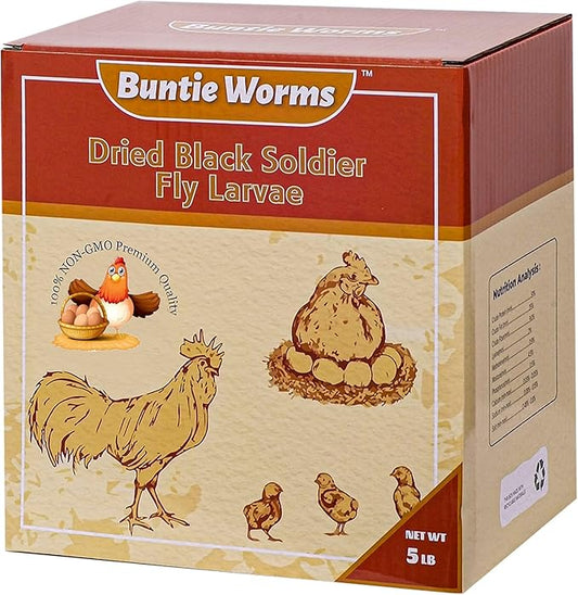 Dried Black Soldier Fly Larvae 5LB, High Protein Chicken Feed, 100% Natural Non-GMO – Treat for Chicken More Calcium Than Mealworms, Food for Laying Hen, Ducks, Wild Birds