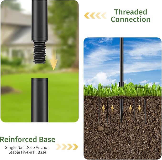 Bird Feeder Pole, 91in 4 Hook Bird Feeding Station with Adjustable Shepherds Hooks, Birds Feeder for Outdoors with Pole 5 Prongs Base Attracting Wild Birds (ATR Deco, Black 91in)