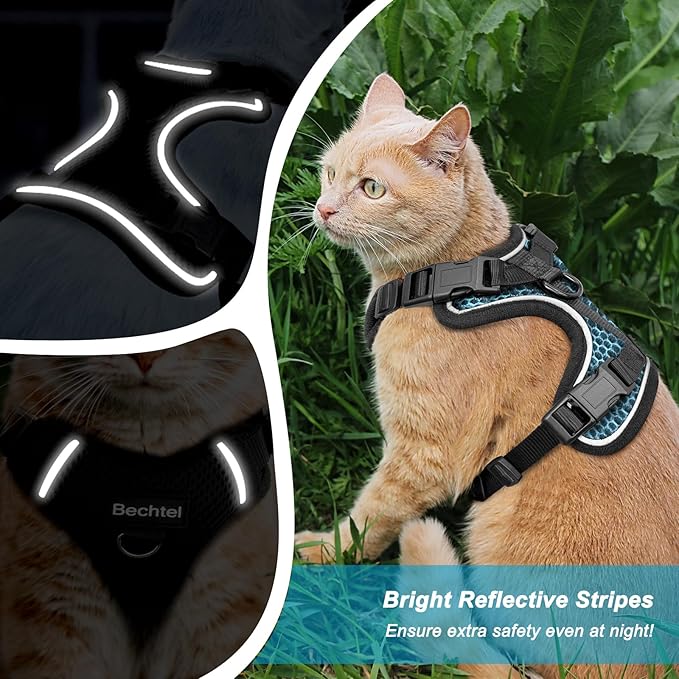 Cat Harness and Leash for Walking Escape Proof Soft Adjustable Cat Leash Breathable Honeycomb Structure Comfortable Vest Easy to Wear Kitten Harness for Outdoor Travel, Honeycomb Blue, M