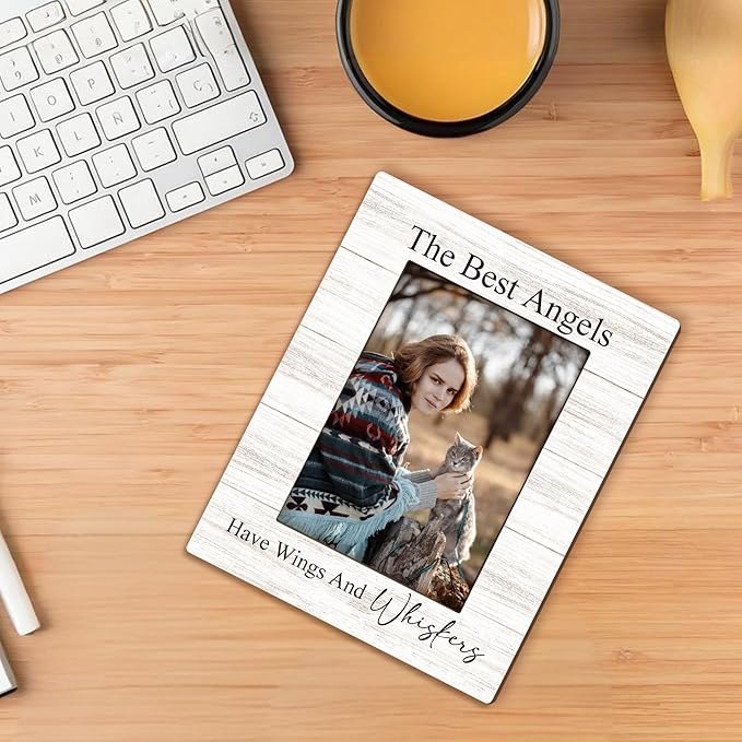 Cat Memorial Picture Frames - Cats Photo Frame, Memorial Sympathy Gifts for Loss of Pet Cat, The Best Angels Have Wings and Whiskers Picture Photo Frames for Home Bedroom Decor, 5x7