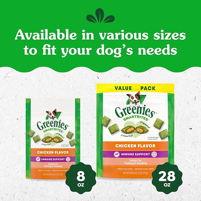 Greenies Smartbites Immune Support Crunchy & Soft Dog Treats, Chicken Flavor, 8 oz. Pack