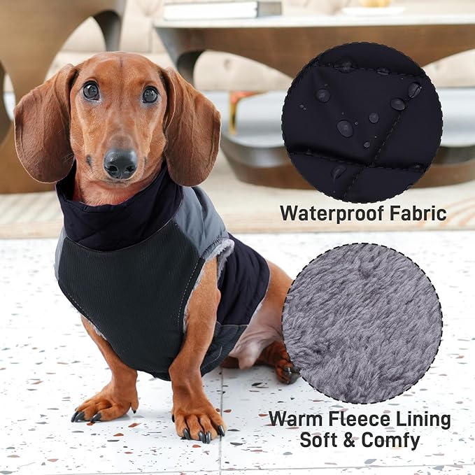 Warm Fleece Dog Coats for Small Dogs,D-Rings Waterproof Puppy Jacket for Cold Winter,Black XS