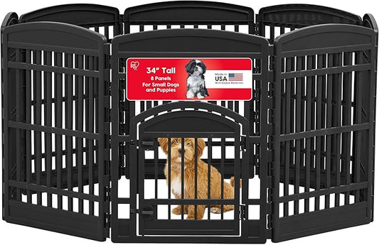 IRIS USA 34" 8-Panel Dog Playpen with Door, 63 x 63 x 35, Puppy Fence, Puppy Playpen, Dog Play Pen Indoors, Pet Fence, Puppies/Small Dogs, Black
