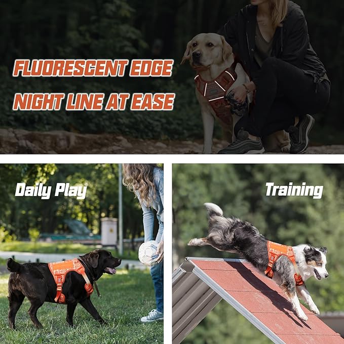 AUROTH Tactical Dog Harness for Large Dogs No Pull Adjustable Pet Harness Reflective K28 Working Training Easy Control Pet Vest Military Service Dog Harnesses
