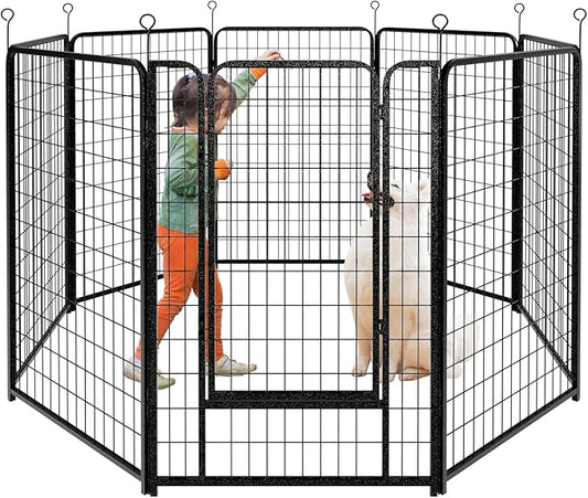 Dog Playpen Outdoor Extra Wide 8 Piece Panels Heavy Duty Dog Fence 50" Height Anti-Rust with Doors Portable for RV Camping Yard, Total 21FT, 35 Sq.ft, Snowy Black