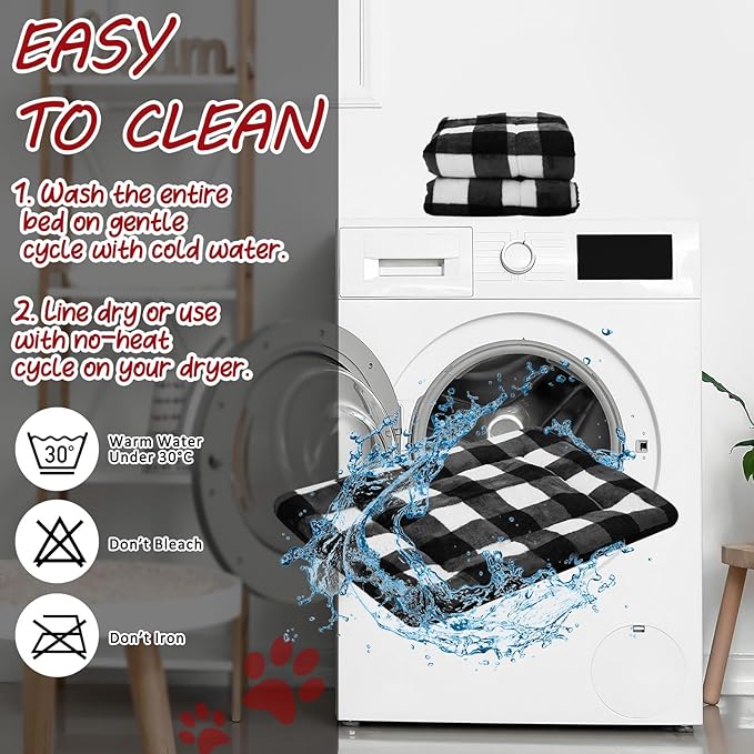 VitalCozy 2 Pack Self Warming Cat Mat Self Heating Pad Bed Reversible Machine Washable Reflects Body Heat Warm Thermal Pet Pad Crate Blanket for Feral and Indoor Cat (Black, White,22'' X 18'',Plaid)