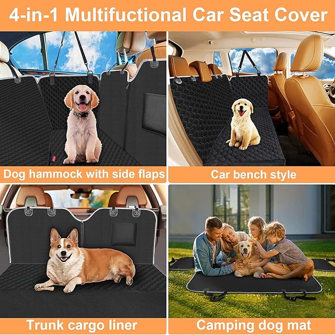 Mancro Dog Car Seat Cover, 2025 Upgraded 600D Heavy Duty Waterproof & Scratch-Resistant Dog Hammock for Car, Back Seat Pet Cover for Dogs with Sedan and Truck, X-Large, Black