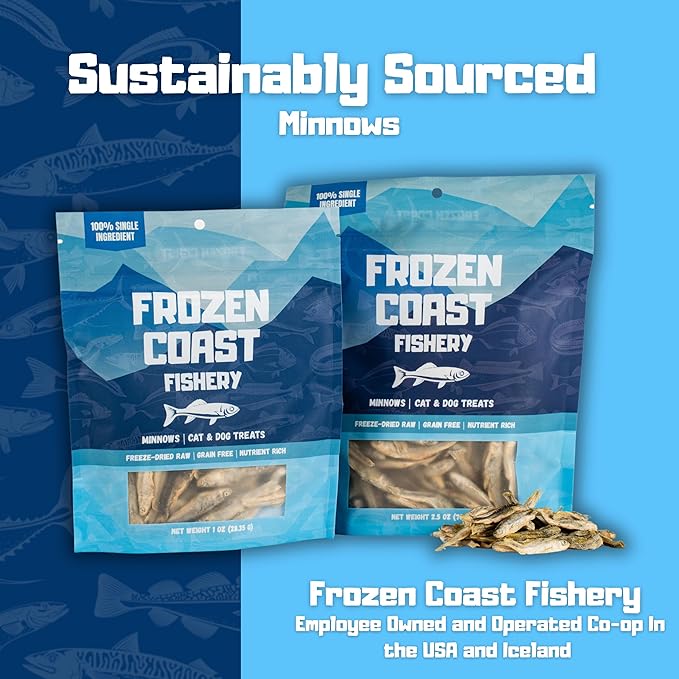 Frozen Coast Freeze-Dried Minnows Dog and Cat Treats -Single-Ingredient, All-Natural Fish, Grain-Free, High Protein Pet Treats, Sourced in The USA - 1 oz-Bag