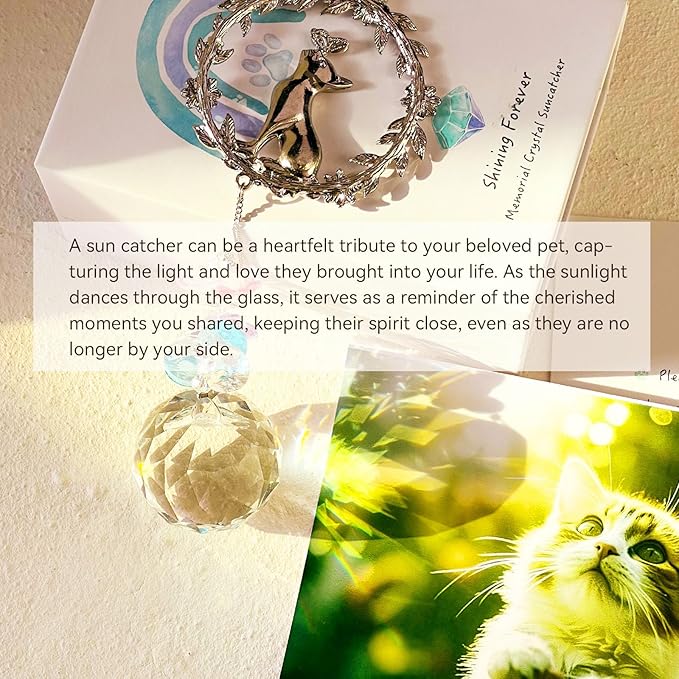 Cat Memorial Suncatcher - Lost of Cat Bereavement Gift Idea, Pet Loss Sympathy Gifts, Thoughtful Cats Remembrance Sun Catcher, Passing Away Remembrance Memory Gift