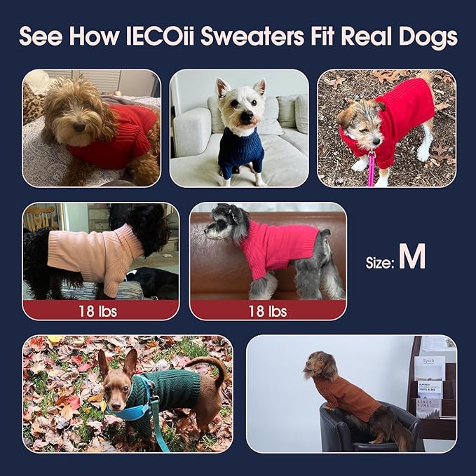 IECOii Dachshund Sweater,Turtleneck Dog Sweater for Small Medium Dogs Girl Boy,Stretchy & Breathable,Warm Knitted Pullover Coat,High Neck Knitwear for Cold Weather Indoor & Outdoor Wear (Rose red,M)