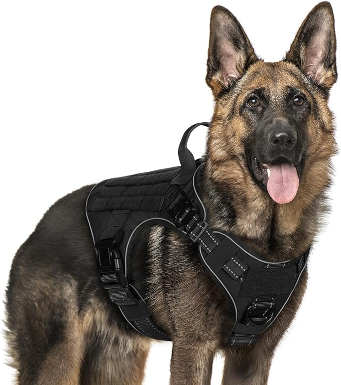 rabbitgoo Upgraded Tactical Dog Harness for Large Dogs, Reflective Heavy Duty Pet Harness with Handle, No-Pull Service Vest, Adjustable Military Vest for Training Hunting Walking, Black, XL