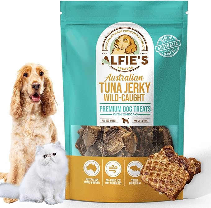 ALFIE'S TREATOS Tuna for Dogs & Cats (2.65 oz), Air-Dried Dog Treats, Omega-3 Food Topper & Training Reward, Australian Wild-Caught, Single Ingredient, Freeze-Dried Alternative