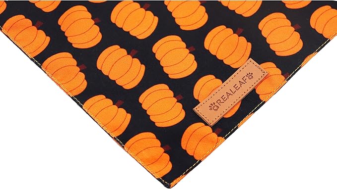 Realeaf Halloween Dog Bandanas 2 Pack - Pumpkin Fall Scarf for Boys and Girls, Premium Durable Fabric, Orange Holiday Accessory for Large and Extra Large Dogs (X-Large)