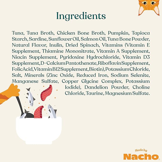 Made by Nacho Flaked Filets Recipe in Bone Broth, Grain-Free Chef's Selects Wet Food for Cats Balanced Diet in Naturally Hydrating Pumpkin-Infused Broth (3.0 oz (Pack of 12), Tuna & Sardine)