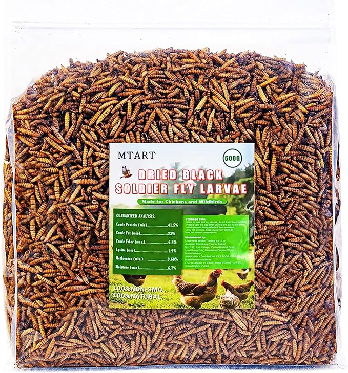 600g Dried Black Soldier Fly Larvae Treat for Chicken, 100% Natural Non-GMO More Calcium Than Dried Mealworms High Protein Chicken Feed for Birds, Ducks, Layer Hens