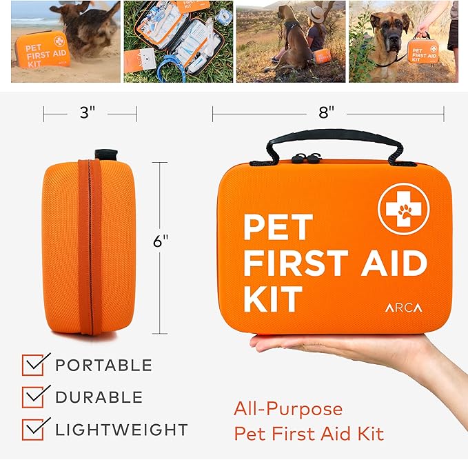 Cat & Dog First Aid Kit for Car - Pet Emergency Kit for Home Office Travel – Dog Camping Essentials with Digital Thermometer, Muzzle & Mini First Aid Pouch
