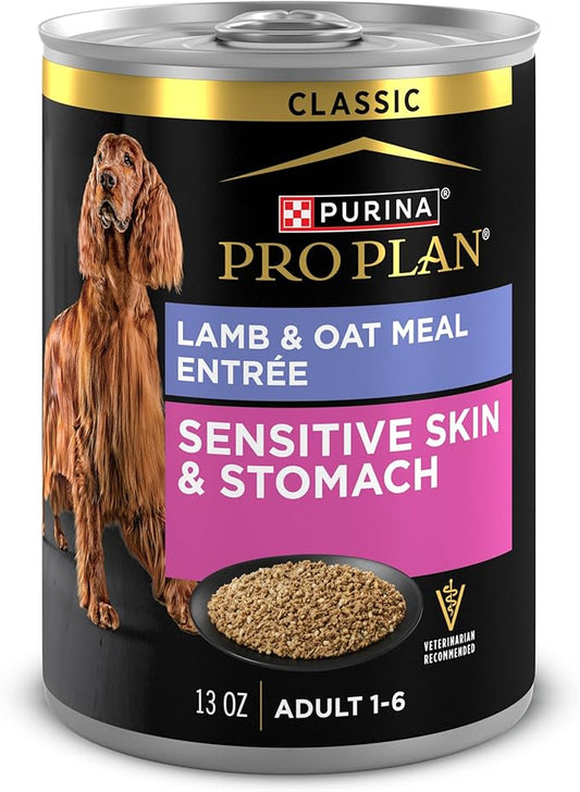 Purina Pro Plan Sensitive Skin and Stomach Dog Food Wet Classic Pate Lamb and Oat Meal Entrée - (Pack of 12) 13 oz. Cans