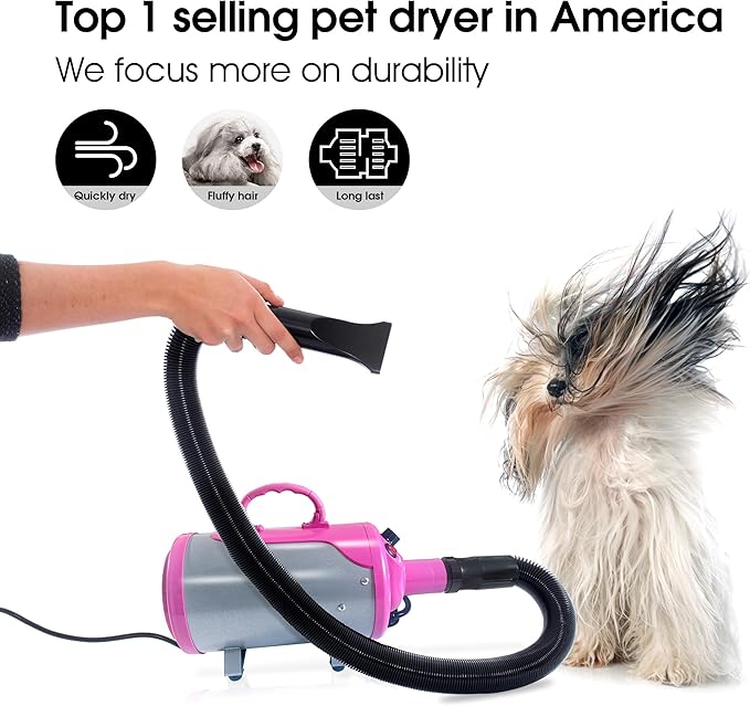 SHELANDY Groomer Partner Pet Hair Force Dryer Dog Grooming Blower with Heater (Pink)