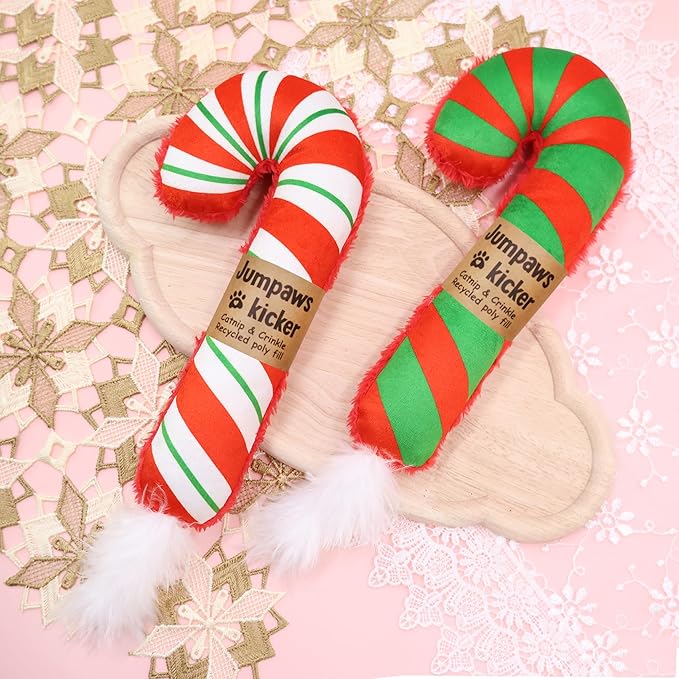 2 Pack Natural Interactive Catnip Cat Kicker Toys, Bite Resistant Chew Toy, Accessories for Indoor Cat, Christmas Candy Cane