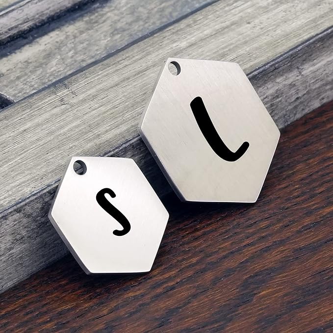 Ultra Joys Stainless Steel Pet ID Tag - Personalized Front and Back Engraving, Cat & Dog Tags, Optional Engraved Both Sides, Hexagon Mountain Design, Silver Large