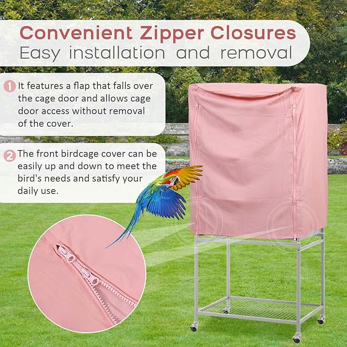 QBLEEV Birdcage Covers, Breathable Parrot Cage Cover Shade, Universal Blackout Windproof Light-Proof Covering Reduces Distractions Night Accessories Cloth Without Cage-17.7x24.8x31.5in (LxWxH)