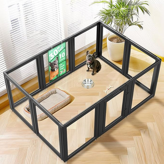 FXW AuraSpace Acrylic Indoor Dog Playpen for Small and Medium Dogs, 30 Inch, 10 Panels, Black