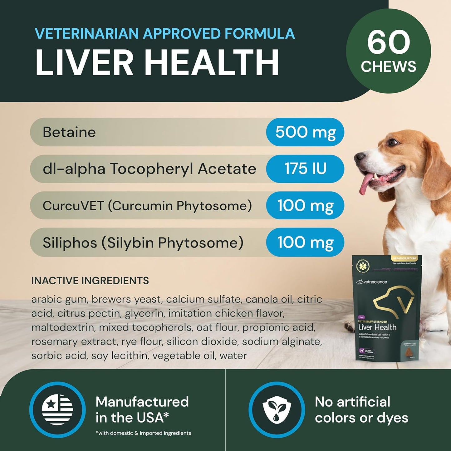 VetriScience Veterinary Strength Liver Health Chews - Canine Liver Care Supplement for Detox Support - Dog Supplement - Supports Immune System - No Fasting Required - 60 Count