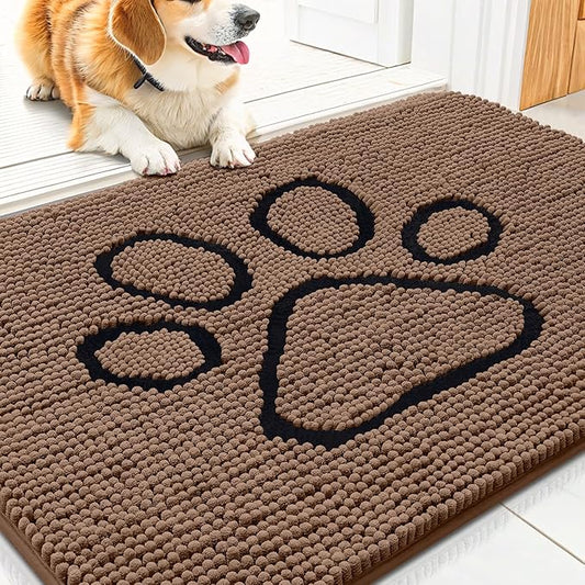 Smiry Dog Door Mat for Muddy Paws, Absorbent Dirt Trapper Non Slip Quick Dry Washable Chenille Mat for Mud Dogs, Entry Rug for Indoor and Outdoor (30x20 Inches, Coffee)