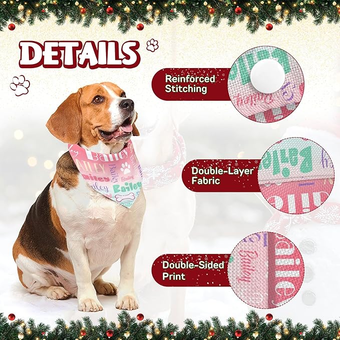 Personalized Dog Bandanas Custom Neckwear Name Button Anti-loosening Dog Scarf Triangle Bibs Kerchief Pet Costume Accessories for Small Medium Large Dogs Cats Pets Birthday