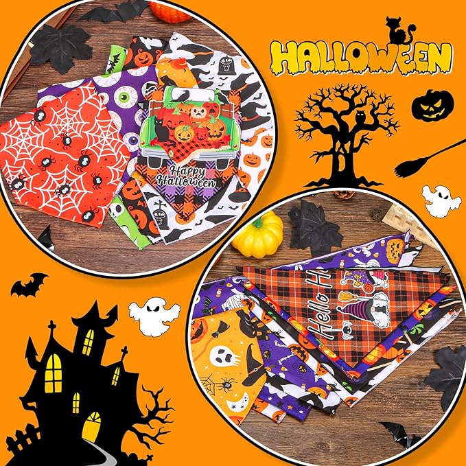 30 Pcs Halloween Dog Bandanas Bulk Adjustable Dog Scarves Bibs Pumpkin Bat Ghost Puppy Bandanas Pet Neckerchief Washable Holiday Halloween Bandanas for Small Medium Large Dog Pet Grooming Accessories