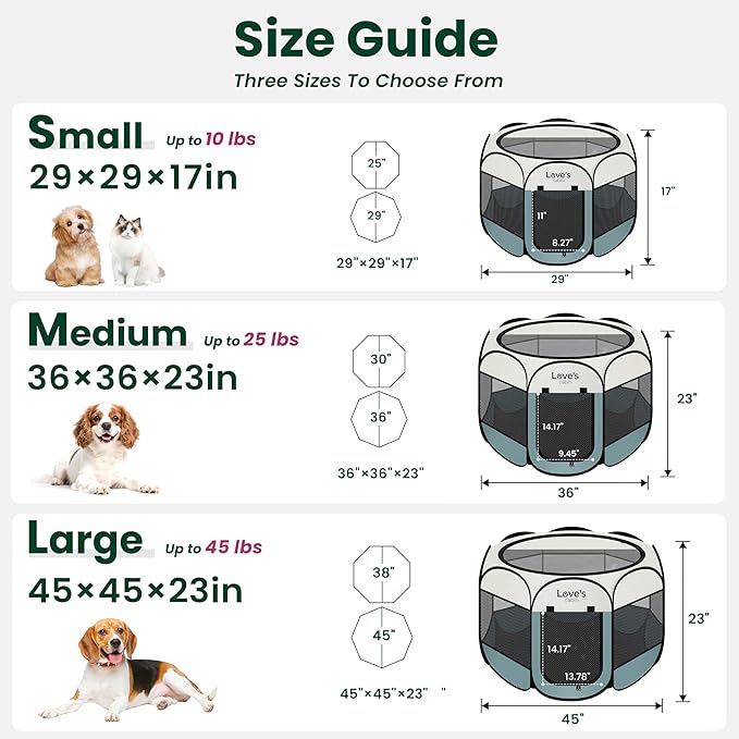Love's cabin Pet Puppy Dog Playpen, Small Dog Tent Crates Cage Indoor/Outdoor, Portable Playpen for Cat, Foldable Pop Up Dog Kennel Playpen with Carring Case, Removable Zipper Top, Moss Green