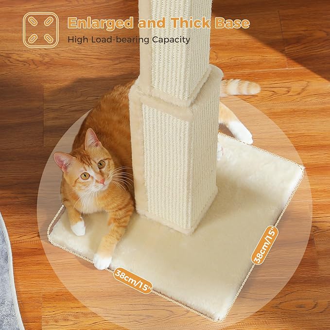 PAWZ Road Large Cat Scratching Post 32” Tall Scratching Post for Indoor Cats Adults Ultimate Scratch Post with Woven Sisal, Large Base and Removable Dangling Ball- Beige