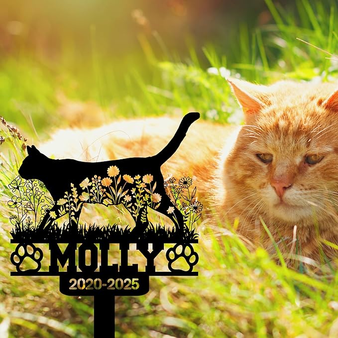 Custom Cat Grave Marker Outdoor, Personalized Pet Headstone for Garden or Cemetery Use, Pet Grave Markers Cat Memorial Stone in Sizes