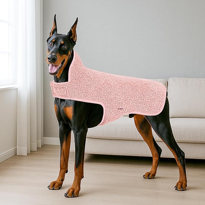 cyeollo Sherpa Dog Coat Turtleneck Reversible Fleece Vest Sweater Thick Pet Clothes for Cold Weather Winter Jacket Warm Dog Coats for Medium Large Dogs, Pink XXL
