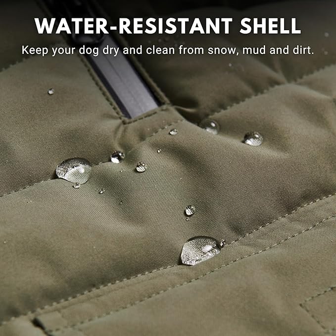 Spark Paws Dog Winter Jacket, Water-Resistant Coat, Warm Reflective Windproof Fleece-Interior, for Medium and Large Dogs - Olive - XL