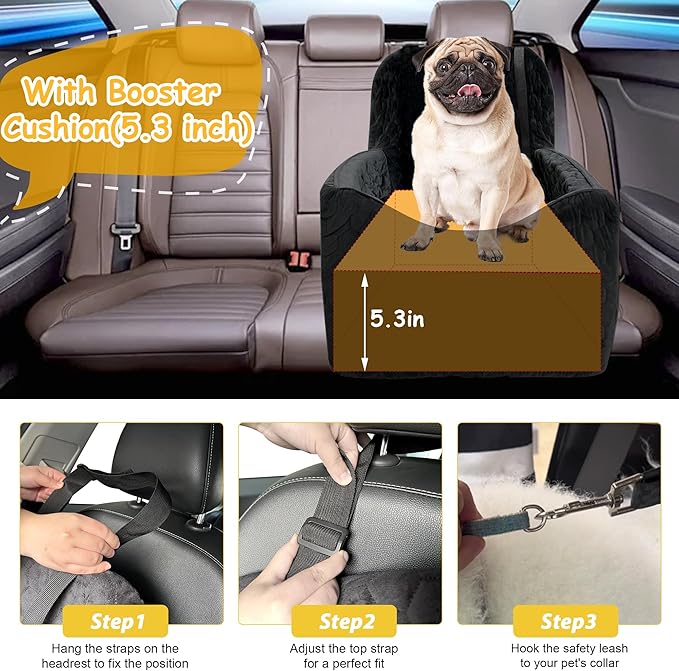 Dog Car Seat for Small/Medium Dogs, Memory Foam Dog Booster Seat, Travel Safety with Washable Removable Cover, Storage Pockets for Dogs up to 35 lbs(Black)