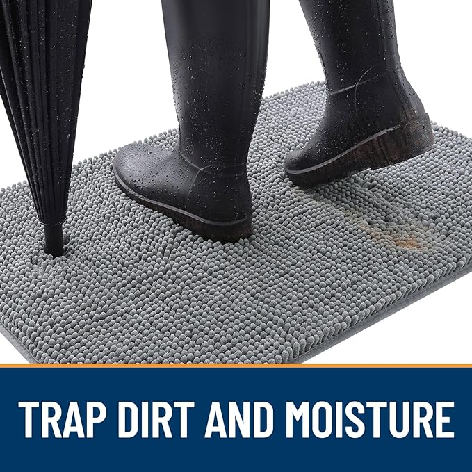 OLANLY Dog Door Mat Set 4-Piece 36x24, Absorbs Moisture and Dirt, Absorbent Non-Slip Washable Doormat, Quick Dry Chenille Mud Mat for Dogs, Entry Indoor Entryway Carpet for Inside Floor, Grey