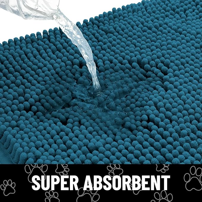 Smiry Dog Door Mat for Muddy Paws, Absorbent Dirt Trapper Non Slip Quick Dry Washable Chenille Mat for Mud Dogs, Entry Rug for Indoor and Outdoor (59x24 Inches, Atlantic Blue)