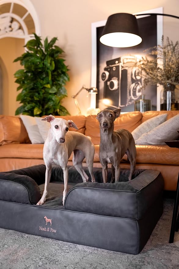 NOAH & PAW Large Dog Bed, 35x25x11 Inch, Orthopedic Dog Beds, Eggshell Memory Foam Infused with Cooling Gel, Inner Cover, Waterproof, Machine Washable (Faux Leather Sofa Collection)